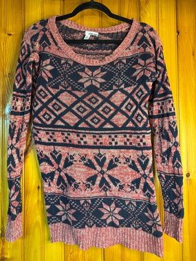 Abound Pink & Navy Fair Isle Crewneck Sweater